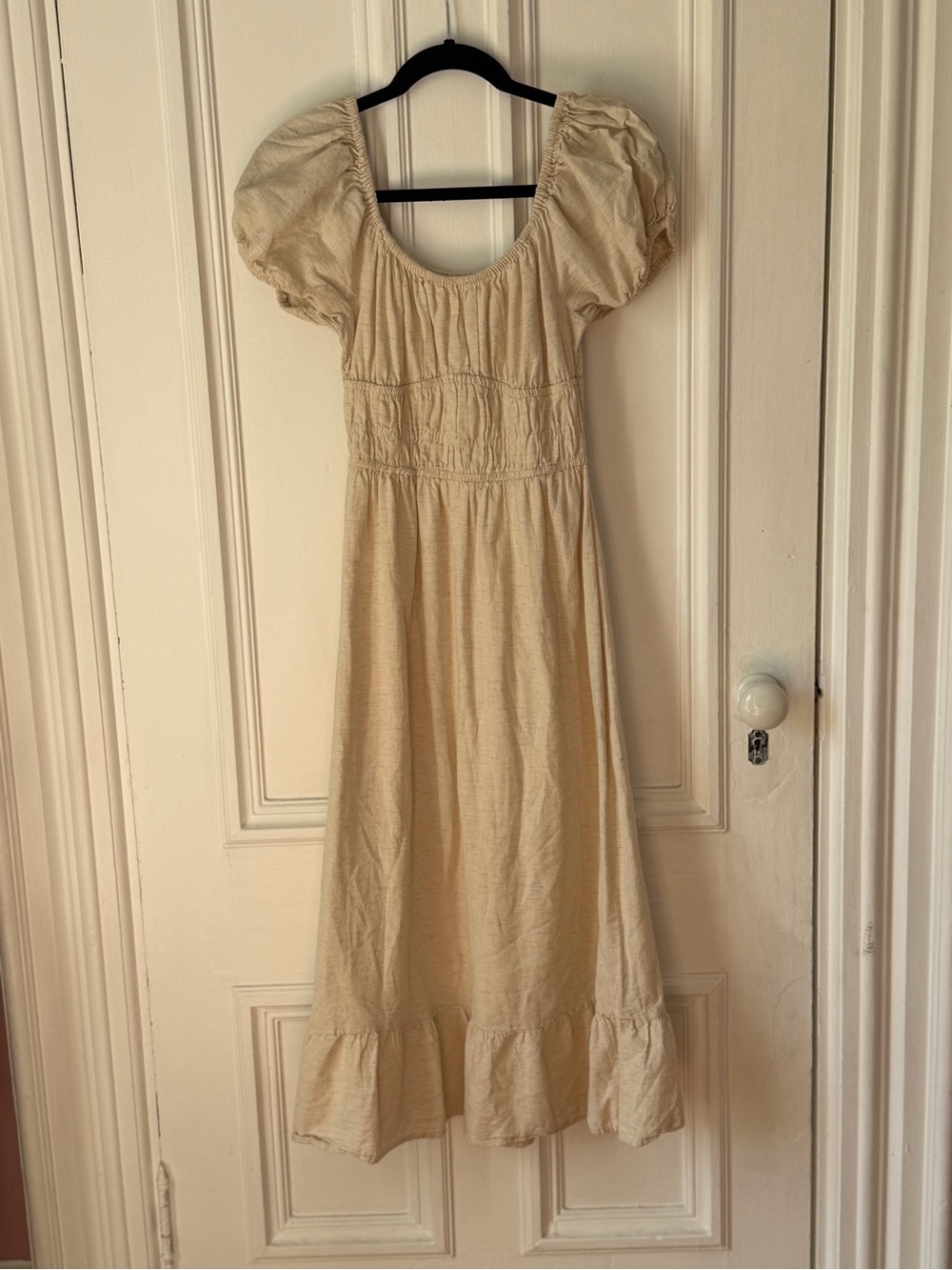 Women’s Sim and Sam Natural Milkmaid Linen Blend Lined Midi Dress Size Small